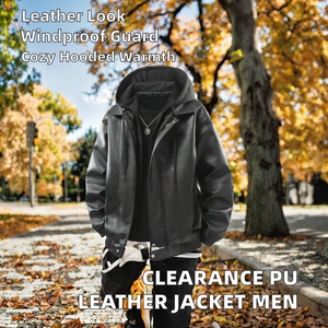 Chaqueta de cuero PU para hombre con capucha y cremallera, ropa exterior para motocicleta, informal, a prueba de viento, para otoño e invierno - Product Image 2