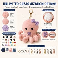 Porte-clés mascotte pieuvre personnalisé, service de conception sur mesure, logo brodé, service d'échantillonnage rapide, OEM ODM, animal en peluche