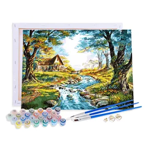 Vente en gros OEM ODM River Kits d'arbres de peinture par numéros personnalisés pour adultes et enfants Kit de maison de peinture à l'huile pour débutants