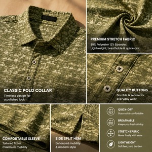 Polo de Golf con Estampado de Paisaje Tropical en Tono Oliva, Diseño Personalizado con Logotipo a Color, Transpirable, para Vacaciones y Deportes al Aire Libre, OEM ODM - Product Image 4