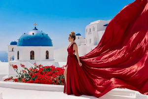Robe de Luxe Santorini pour Séance Photo Aérienne, en Satin Long et Fluide, Longueur Ras du Sol, Asymétrique, Longueur Thé, Dos Nu, Col en V, pour l'Été, Naturelle - Product Image 6
