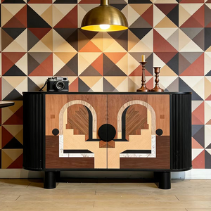Buffet de salle à manger moderne de luxe Art Déco en bois massif avec incrustations en noyer, cannelé noir, <span class=keywords><strong>meuble</strong></span> de rangement - Product Image 4