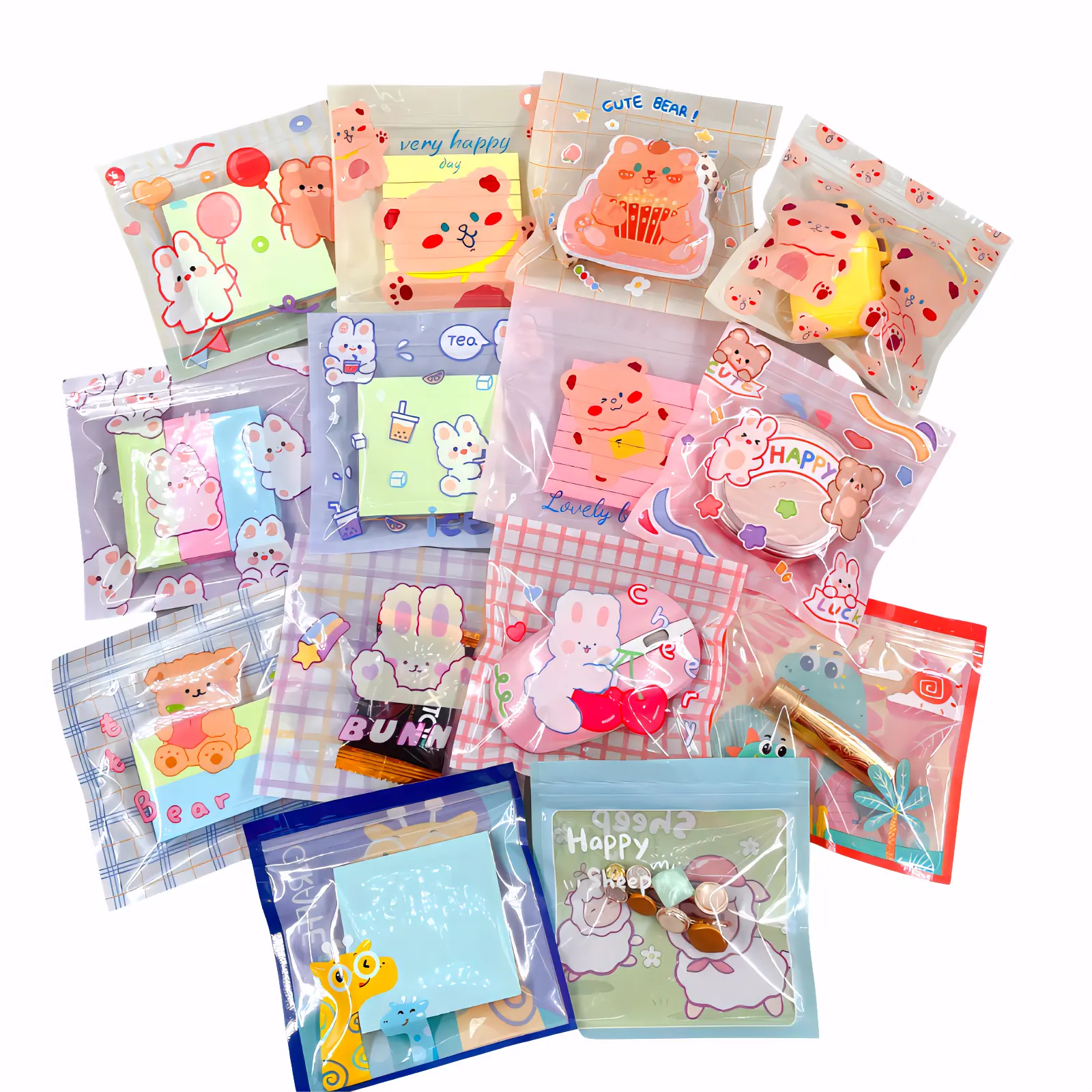 Cute Bear Design Transparent Ziplock Plastic Jewelry Earring Food Cookie Candy Packaging Mylar Bag