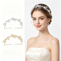 Serre-tête de mariée intégré avec épingles à cheveux, tiare florale en cristal et perles, accessoires de coiffure de mariage argent et or pour les mariées