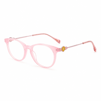 Montures de lunettes optiques rondes rétro pour enfants, modèle 03001, lunettes pour enfants en rose gelée, violet, bleu, noir avec décor de fleurs jaunes