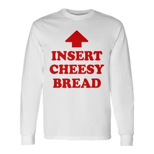 Maglietta a maniche lunghe girocollo in cotone unisex per adulti con stampa 'Cheesy Bread', abbigliamento promozionale - Product Image 4