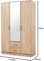 Armoire en bois contemporaine de haute qualité Armoire élégante Sonoma miroir 3 portes avec 2 tiroirs