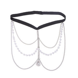 Chaîne de cuisse pour femme avec pendentif goutte d'eau en perles et cristaux, bijou de corps pour boîte de nuit, chaîne de jambe multicouche à cordon élastique - Product Image 4