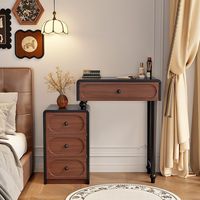 Coiffeuse Rétro Française avec Miroir en Cristal Éclairé et Réglable, Meuble de Rangement en Bois de Chêne avec Tiroirs