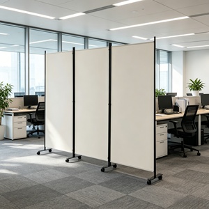 Divisorio Pieghevole Premium in Tessuto a 3 Pannelli con Telaio in Ferro 255x180cm, Schermo per la Privacy Mobile con Ruote per Ufficio Professionale - Product Image 2