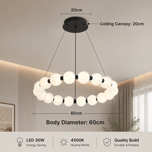 Lustre moderne à anneaux LED 30W avec télécommande, variateur d'intensité, trois couleurs, structure métallique pour salle à manger et salon intérieurs - Product Image 4