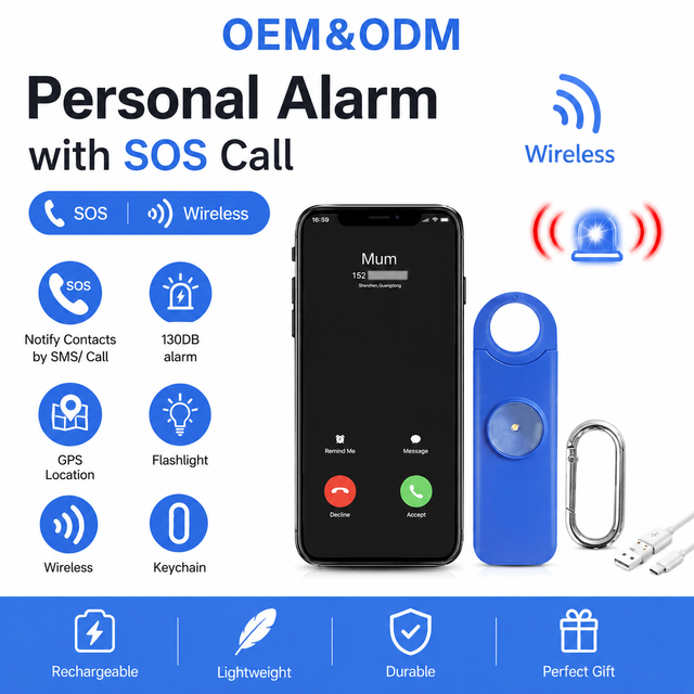 130db SOS Rechargeable Personal Safety Alarm with KeyChain Safe Sound Alert Emergency Call & Location Message for Women Elderly