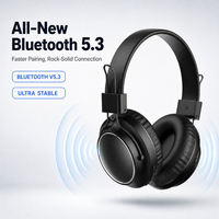 Headphone Kulit Hitam Over Ear Lipat Nirkabel Stereo untuk Ponsel PC