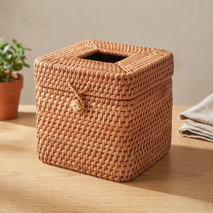 Couvercle de boîte à mouchoirs en rotin naturel de haute qualité en gros avec serrure support de salle de bain décoratif fabriqué au Vietnam Logo personnalisé - Product Image 1