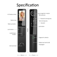 Serrure de porte intelligente automatique avec écran, poignée audio-interphone, reconnaissance faciale et empreinte digitale pour porte en bois - Vente en gros