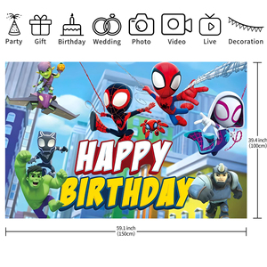 Fondo de Pantalla con Temática de Spider-Man y sus Increíbles Amigos para Decoración de Fiesta de Cumpleaños Infantil - Product Image 6