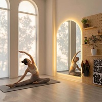 Miroir LED pour studio de Pilates, style Art Déco, avec façade en verre, pour salle de danse, salle de sport, salle de classe, interrupteur tactile, moderne, élégant, mural