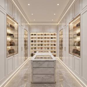 <span class=keywords><strong>Armadio</strong></span> Moderno Bianco Lucido con Apertura a Spinta, Senza Maniglie, con Isola Vanity in Marmo, Espositore per <span class=keywords><strong>Scarpe</strong></span>, a L, Personalizzato per Camera da Letto - Product Image 3