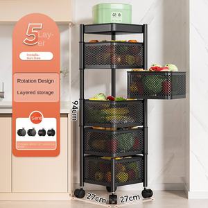 Steel Kitchen Rotating Multifunctional Storage Trolley Multi Layer Floor <b>Standing</b> With Wheels Snack Fruit <b>Vegetable</b> Basket Rack - Product Image 6