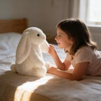 Doudou Lapin Crème Timide en Peluche, Jouet Doux en Forme de Lapin, Idéal pour Cadeau d'Anniversaire