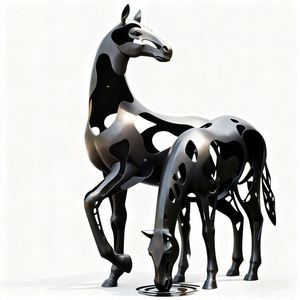 Art moderne en acier inoxydable ajouré représentant un duo de chevaux pour hall d'hôtel, espace commercial, taille personnalisée - Product Image 3
