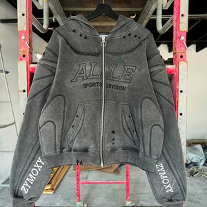 ผู้ผลิตเสื้อฮู้ดดี้ผ้าเฟรนช์เทอร์รี่แบบซิป ทรงโอเวอร์ไซส์ หนานุ่ม สไตล์วินเทจ ลุคทำเก่า พร้อมปักโลโก้ตามสั่ง - Product Image 2