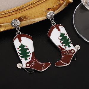 Christmas Cowboy Boot Drop Earrings Zinc Alloy Party Jewelry Red <b>White</b> Green Tree Design - Product Image 1