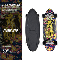Planche de surf terrestre BAJABOARD 30" Design Jeep Flamme, plateau métallique, revêtement PU, skateboard léger, roulements ABEC-9, pas de poussée requise