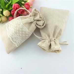 Pochette en <span class=keywords><strong>Jute</strong></span> avec dentelle, pochette cadeau pour faveurs <span class=keywords><strong>de</strong></span> mariage, sac en dentelle sur mesure avec cordon <span class=keywords><strong>de</strong></span> serrage - Product Image 3