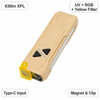 Lampe de poche LED rechargeable 630lm XPL, lampe de travail avec filtre UV RGB jaune 365nm, clip magnétique de type C, lampe de poche EDC