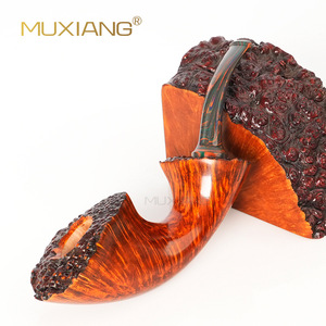 Muxiang Wooden Tobacco Pipe Bent Shape Briar Wood With Burl Bark Handmade Solid Wood Filter Traditional Design - Product Image 2