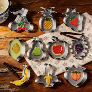 Emporte-pièces à fruits, moules en forme de fruits : Ananas, Fraise, Poire, Citron, Pomme, Raisin, Pêche, Banane, Cerise - Product Image 1