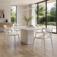 Fauteuil de salle à manger contemporain en plastique blanc, chaise de loisirs en PP moulé avec dossier entrelacé pour maison, cuisine, villa