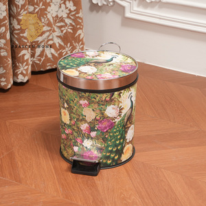 <span class=keywords><strong>Poubelle</strong></span> décorative Paon et Fleurs, en plastique et similicuir avec seau intérieur amovible, <span class=keywords><strong>poubelle</strong></span> de salle de bain de luxe - Product Image 1