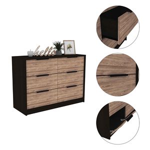Longhill <b>6</b>-<b>Drawer</b> Rectangle Dresser Model D0100H57JSJ in Black Wengue and Pine Material - Product Image 3