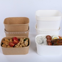 Boîte carrée rectangulaire en papier kraft jetable boîte de restauration rapide pour déjeuner à emporter bol d'emballage de salade écologique avec couvercle