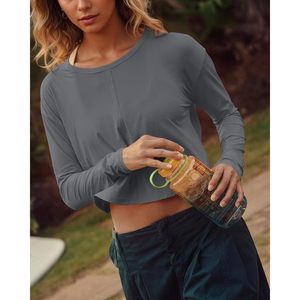 FOXA Womens Open Back <b>Crop</b> <b>Top</b> <b>Long</b> <b>Sleeve</b> Breathable Yoga Workout Shirt Athletic Running Casual Fit - Product Image 4
