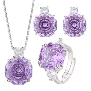 Wholesale Minimalist Eco-friendly Copper Rose Cut 14-12MM Cubic Zirconia Purple Necklace Jewelry <b>Sets</b> for Women - Product Image 1