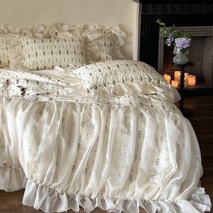 Kexia Floral Cotton <b>Bedding</b> <b>Set</b> With Ruffle Princess Style Home Use Twill Weave Reactive Dyeing Sheet Style - Product Image 4