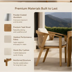 Mobilier de Jardin en Teck Design Bois de Haute Qualité avec Coussins Imperméables, Chaise de Salle à Manger d'Extérieur en Bois - Product Image 3