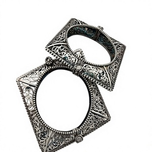 Charming Premium Quality Antique Silver Plated Geometric Cuff Bracelets <b>Set</b> Vintage Alloy <b>Bangles</b> Unisex Jewelry - Product Image 2