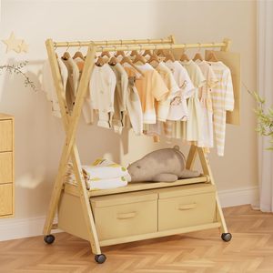 Estante <span class=keywords><strong>de</strong></span> ropa <span class=keywords><strong>de</strong></span> bambú para niños con cajas <span class=keywords><strong>de</strong></span> almacenamiento Organizador <span class=keywords><strong>de</strong></span> ropa <span class=keywords><strong>de</strong></span> bebé Soporte <span class=keywords><strong>de</strong></span> ropa pequeño Rolling Kids Toddler Dress up Storage - Product Image 1