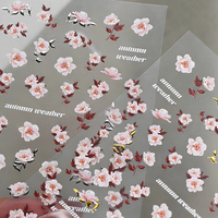 5D Weiße Rosa Vergoldete Silberne Blumen-Nagelaufkleber Blühende Pfingstrosen-Figuren Glitzer Rote Blätter Maniküre Slider Sticker