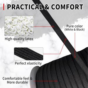 Cinta Elástica Plana de 3/8 Pulgadas y 100 Yardas, Cinta de Látex de Alta Elasticidad para Coser en Pantalones, Vestidos y Cinturillas, Sensación Práctica y Cómoda - Product Image 2