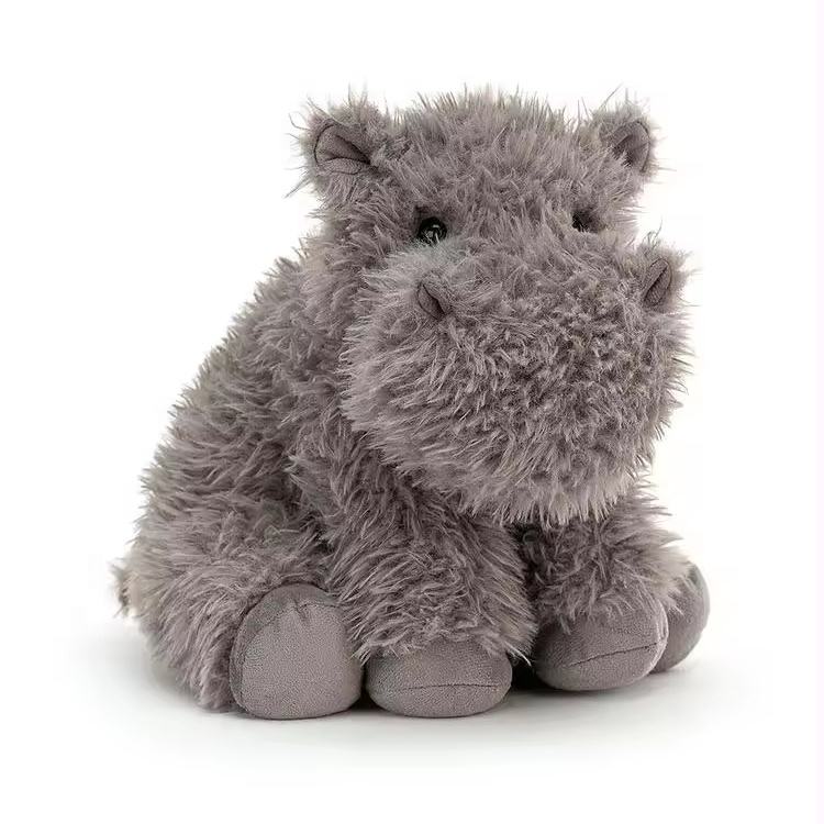 Juguete de peluche de hipopótamo gris Figura de animal suave y
