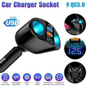 ที่ชาร์จในรถยนต์แบบเร็ว 66W 12V-24V ซ็อกเก็ตแยกพอร์ต USB คู่ Type-C พร้อมหน้าจอดิจิตอลสำหรับโทรศัพท์มือถือและกล้องติดรถยนต์ รองรับการชาร์จเร็ว - Product Image 3