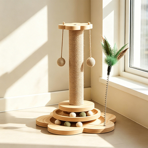 Centro Attività per Animali Domestici da Interno con Base in Legno Massello, Palo Rivestito in Sisal e Pista Interattiva con Palline per l'Esercizio e l'Arrampicata dei Gattini - Product Image 2