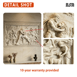Escultura en Relieve de Hércules y el León de Nemea de BSA Marble, Arte de Pared en Piedra de los Trabajos de Hércules para el Vestíbulo de Hoteles y Villas - Product Image 3