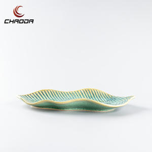 CHAODA <span class=keywords><strong>11</strong></span> pouces feuilles de bananier vertes plats en céramique assiette à dessert en porcelaine assiettes en céramique de restaurant à usage domestique - Product Image 4