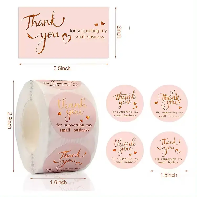 Wholesale Hot Stamping Round Thank You Stickers Roll Label And Card For Supporting My Small Business